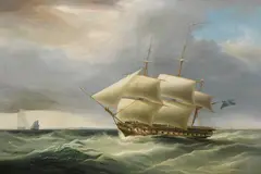 Willian John Huggins, H.M.S. Isis in still breeze, oil on canvas