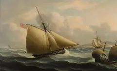Thomas Buttersworth, An armed Cutter in pursuit of a French Lugger, oil on canvas