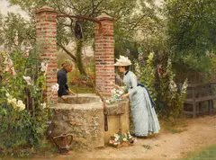 Marie-François Firmin-Girard, A well between two properties, oil on canvas