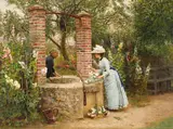 A well between two properties by Marie-François Firmin-Girard, oil on canvas, sold Apr 2021