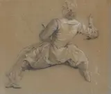 Nicolas Lancret, A figure study, black chalk on blue paper