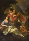 Hagar and Ishmael by Italian School, oil on canvas, sold Apr 2021