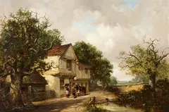 Thomas Smythe, Outside the Swan Inn, Suffolk, oil on canvas