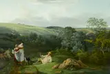 George Samuel, Evening - a view under King's Weston Hill Gloucestershire, oil on canvas
