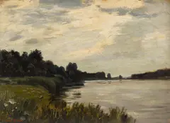 Hans am Ende, Flusslandschaft, oil on board