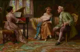 A musical interlude by Francis Sydney Muschamp, oil on canvas, offered Apr 2021