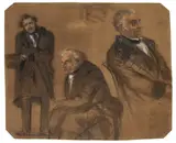 Portraitstudien (zu den „Urwahlen“) by Adolph von Menzel, 1849, Pastell über Kohle auf braunem Papier (Ecken abgeschrägt), sold Nov 2014