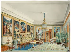 Das Chamois-Zimmer im Palais Friedrich Wilhelms III. (Kronprinzenpalais), Berlin by Friedrich Wilhelm Klose, Um 1840, Aquarell über Bleistift auf Papier, sold Jun 2015