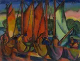 Cesar Klein, Fischerboote, 1912, Öl auf Leinwand