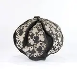 Michael Arntz, Monumental Garden Pot sculpture, Thick earthenware slab with deep cuts (or ravine-like carved inclusions) with low relief floral forms