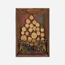 Sawmill Workers Diorama by Barry Cohen, wood, metal, and glass, sold Mar 2020