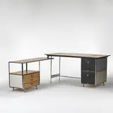 Charles and Ray Eames, D-10-N desk and return, c. 1952, birch, masonite, chrome-plated steel