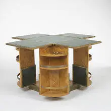 1940s, game/bar table, leather, brass, yew wood