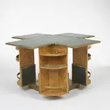 1940s, game/bar table, leather, brass, yew wood