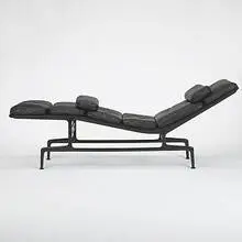 chaise by Charles and Ray Eames, 1968, plastic coated aluminum, leather, sold Mar 2006