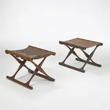 Poul Hundevad, stools, pair, c. 1948, wenge, teak, leather