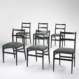 dining chairs for the Hotel Parco dei Princi, set of six by Gio Ponti, 1956, lacquered wood, suede, sold Mar 2006