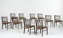Slagelse Mobelvaerk, dining chairs, set of ten, c. 1965, rosewood, leather