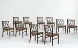 Slagelse Mobelvaerk, dining chairs, set of ten, c. 1965, rosewood, leather