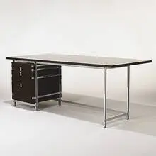 desk by Jules Wabbes, c. 1960, lacquered mahogany, chrome-plated steel, sold Mar 2006
