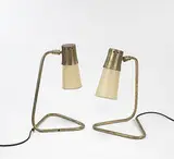 Pierre Guariche, table lamps, pair, c. 1955, brass, parchment