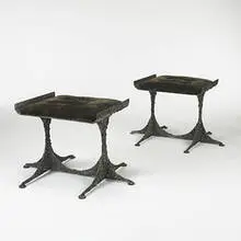 PE-112 stools, pair by Paul Evans, c. 1970, sculpted bronze, upholstery, sold Mar 2006