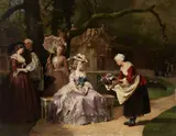 Joseph Caraud, The Empress Eugenie in the gardens of the Petit Trianon, oil on canvas