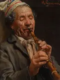 Michele Garinei, Un momento musicale, oil on canvas