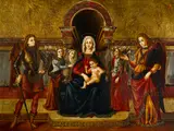 Spanish School, 20th Century, Madonna enthroned, oil on canvas