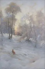 Joseph Farquharson Ra, Fox and pheasant in snow, oil on canvas