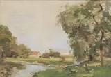 Rsa William Miller Frazer, A landscape with geese, East Lothian, oil on canvas