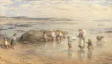 Rsa Rsw Roi Hugh Cameron, Children playing on the sea shore, oil on canvas