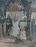 Hugh Munro, The morning stroll, oil on canvas, laid on card