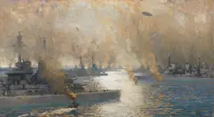 The German Fleet After Surrender - Firth of Forth 21 November 1918 by James Paterson Prsw Rsa Rws, oil on canvas, sold Oct 2021