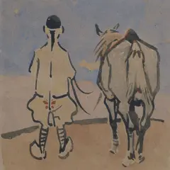 Joseph Crawhall Rsw, Horse and jockey, watercolour