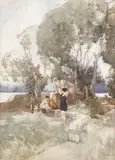 Sir William Russell Flint, Ra, Prws, In the dappled shade, watercolour