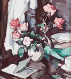 Samuel John Peploe Rsa, Still life with roses and an open book, oil on canvas