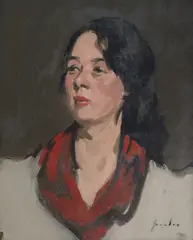 Samuel John Peploe Rsa, The red scarf, portrait of Jeannie Blyth, c.1902, oil on canvas