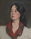 Samuel John Peploe Rsa, The red scarf, portrait of Jeannie Blyth, c.1902, oil on canvas