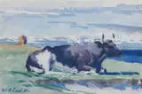 Study of a cow by Francis Campbell Boileau Cadell Rsa Rsw, watercolour, sold Oct 2021