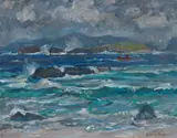Sound of Iona, The Puffer by Adam Bruce Thomson Obe Rsa Prsw Hrsw, oil on canvasboard, sold Oct 2021