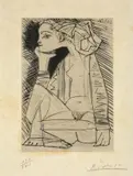 Pablo Picasso, Femme assise en tailleur: Geneviève Laporte, 1951, Kaltnadel auf Japan