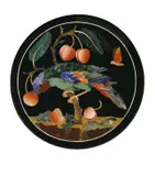 Commesso in pietre dure e tenere (Schiefer, schwarzer belgischer Marmor, böhmischer Blutjaspis, versteinertes Holz, Alabaster aus Volterra, Achat aus Goa unterlegt mit Silberfolie, Lapislazuli, Jaspis by Großherzogliche Steinschneidemanufaktur Florenz, ∅ 15,5 cm (6 ⅛ in.), sold Nov 2012