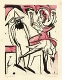 Tanz“ (Tänzerin und Clown) by Ernst Ludwig Kirchner, 1926, Farbholzschnitt auf Papier, sold Nov 2010