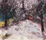 Rainer Fetting, Schneefall unter den Linden, 1987, Öl auf Leinwand
