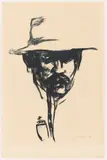 Emil Nolde, Kopf mit Pfeife, E.N.“ (Selbstbildnis), 1907, Lithografie auf glattem Papier