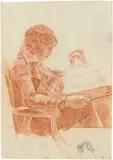Martin Drolling, Der Sohn des Künstlers, lesend, Um 1800, Rötel und Bleistift auf Bütten (Wasserzeichen: A [Herz] T)