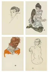 Egon Schiele, Handzeichnungen. 1910-18/20, Orig.-Halbleinenmappe mit 15 Lichtdrucken nach Zeichnungen, auf Papier, mit Titelblatt und Inhaltsverzeichnis