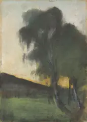 Lesser Ury, Landschaft mit Weißbirken, 1890, Pastell auf Pappe