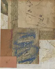 Kurt Schwitters, Ohne Titel (8.7. 0/1), Merzzeichnung, 1947, Collage, Öl, Deckweiß und Kreide auf Pappe. Auf Karton aufgezogen